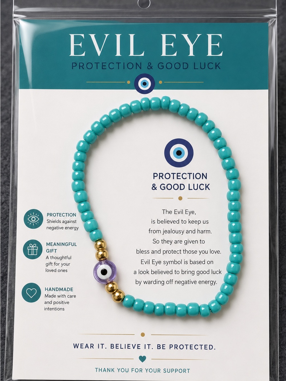 Evil Eye Turquoise Beaded Protection Bracelet #44